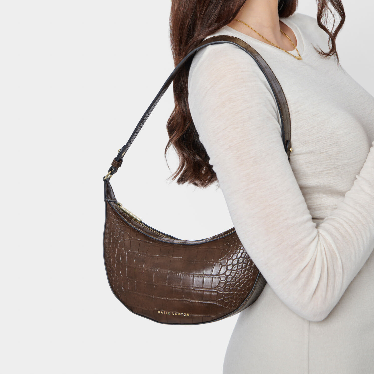 Katie Loxton Marni Small Shoulder Bag Chocolate Faux Croc