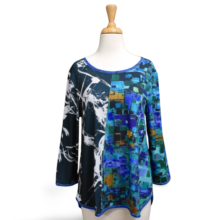 Lemongrass Mixed Media Reversible Top (Royal)