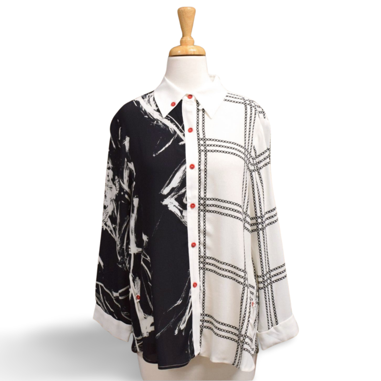 Lemongrass Button Down Blouse (Black/White)