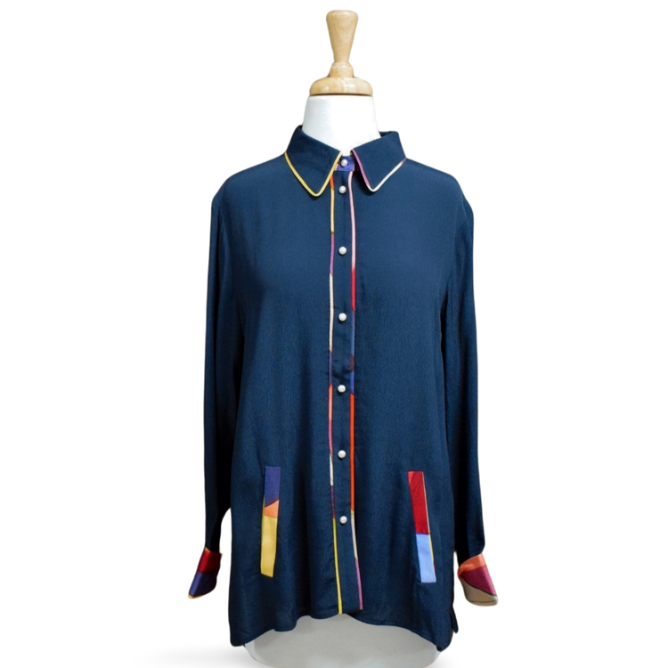 Lemongrass Button Down Blouse (Black)