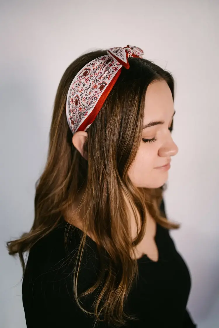 Gray Bird Label Paisley Headband (Red/Orange)