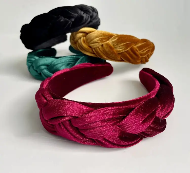 Gray Bird Label Velvet Braided Headband (Cranberry)