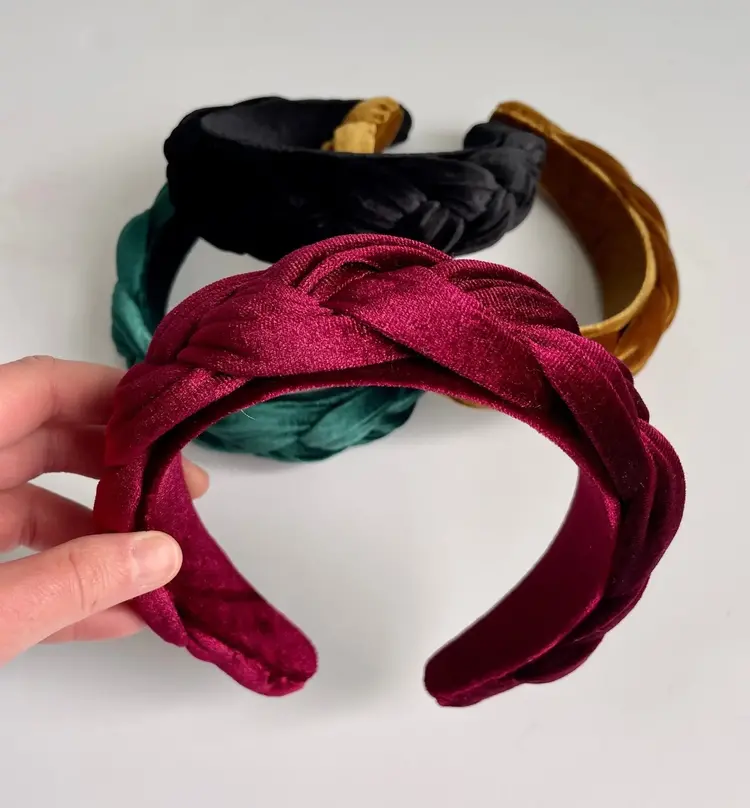 Gray Bird Label Velvet Braided Headband (Cranberry)