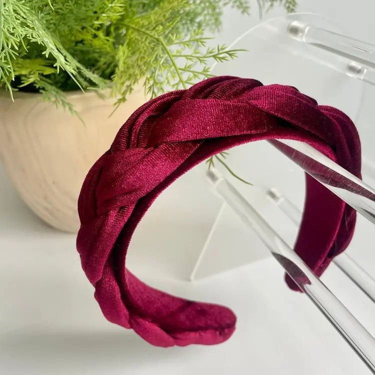 Gray Bird Label Velvet Braided Headband (Cranberry)