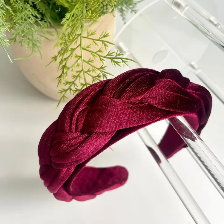 Gray Bird Label Velvet Braided Headband (Cranberry)