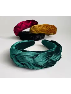 Gray Bird Label Velvet Braided Headband (Emerald Green)