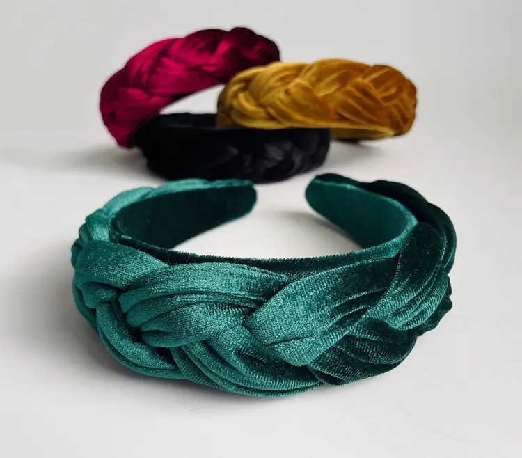 Gray Bird Label Velvet Braided Headband (Emerald Green)