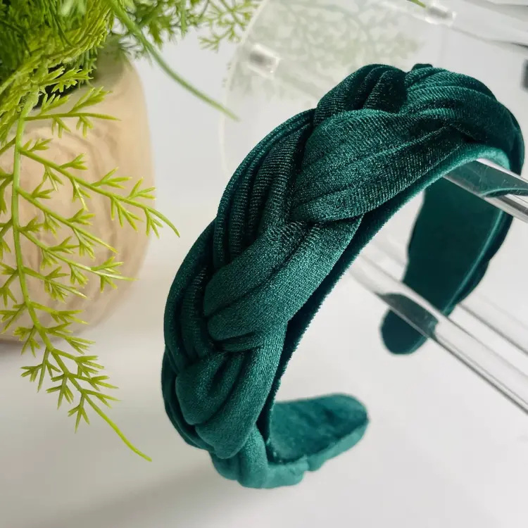 Gray Bird Label Velvet Braided Headband (Emerald Green)