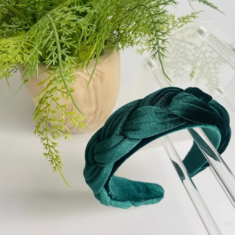 Gray Bird Label Velvet Braided Headband (Emerald Green)