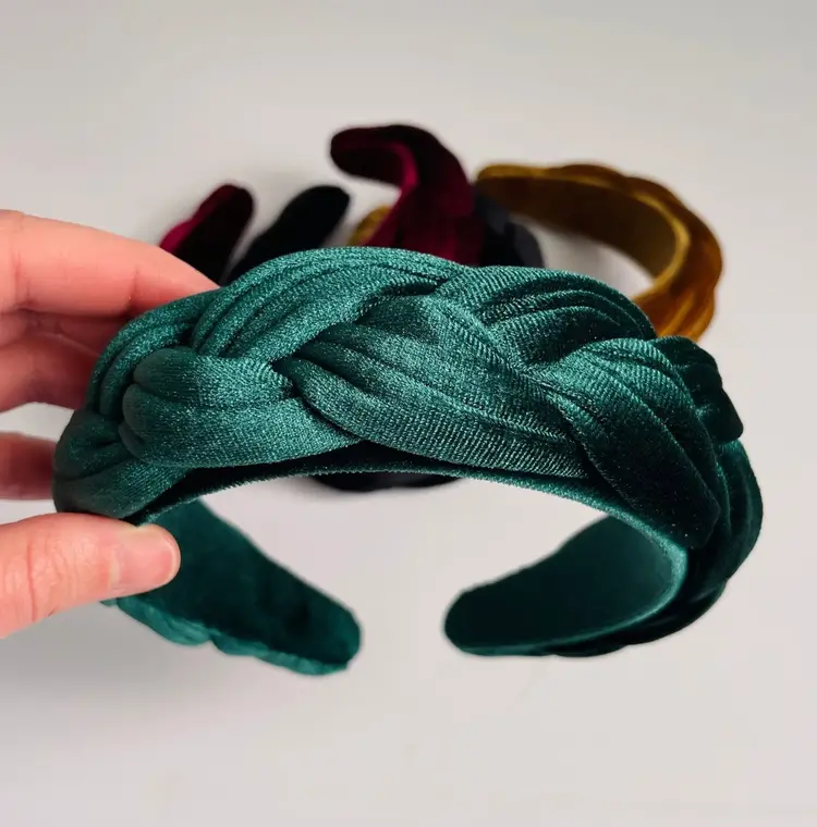Gray Bird Label Velvet Braided Headband (Emerald Green)
