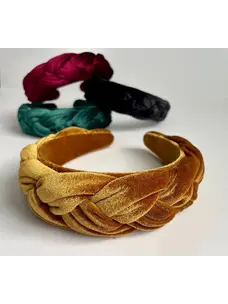 Gray Bird Label Velvet Braided Headband (Gold)