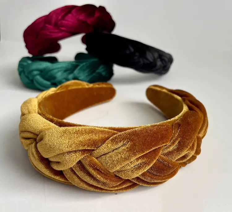 Gray Bird Label Velvet Braided Headband (Gold)