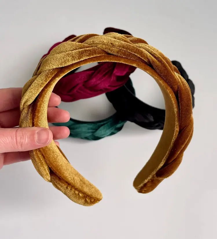 Gray Bird Label Velvet Braided Headband (Gold)