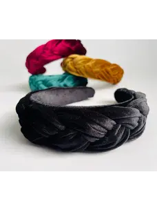 Gray Bird Label Velvet Braided Headband (Black)