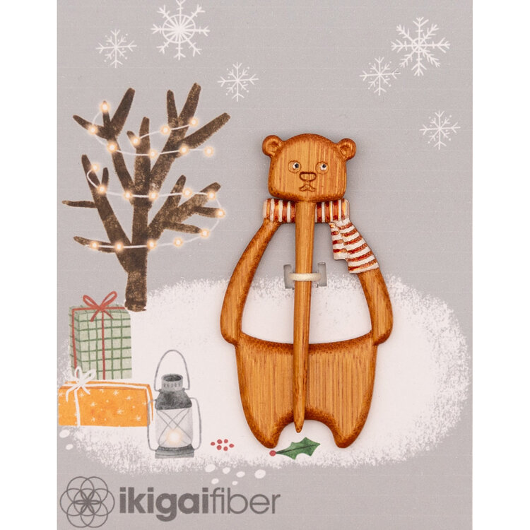 Ikigai Fiber Wood Shawl Pin (Scarf Bear)