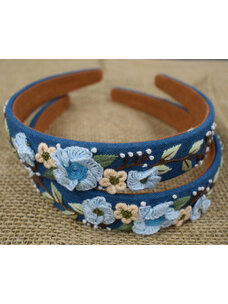 Quince Fables Floral Embroidered Headband (Denim)