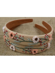 Quince Fables Floral Embroidered Headband (Beige)