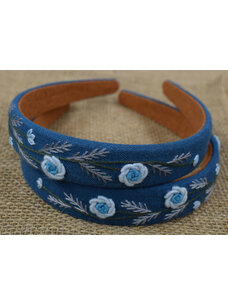 Quince Fables Floral Embroidered Headband (Mallard Blue)