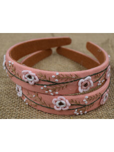 Quince Fables Floral Embroidered Charlotte Headband (Peach Pink)