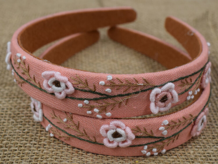 Quince Fables Floral Embroidered Charlotte Headband (Peach Pink)