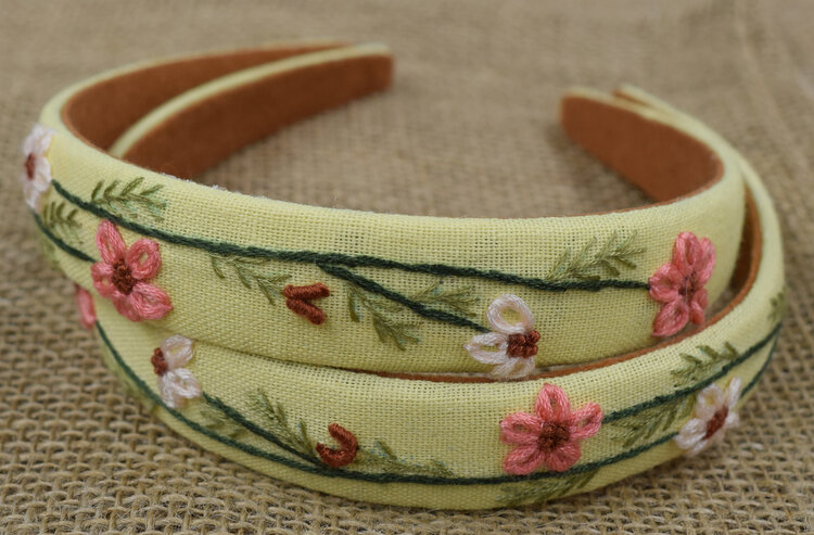 Quince Fables Floral Embroidered Headband (Mustard Yellow)