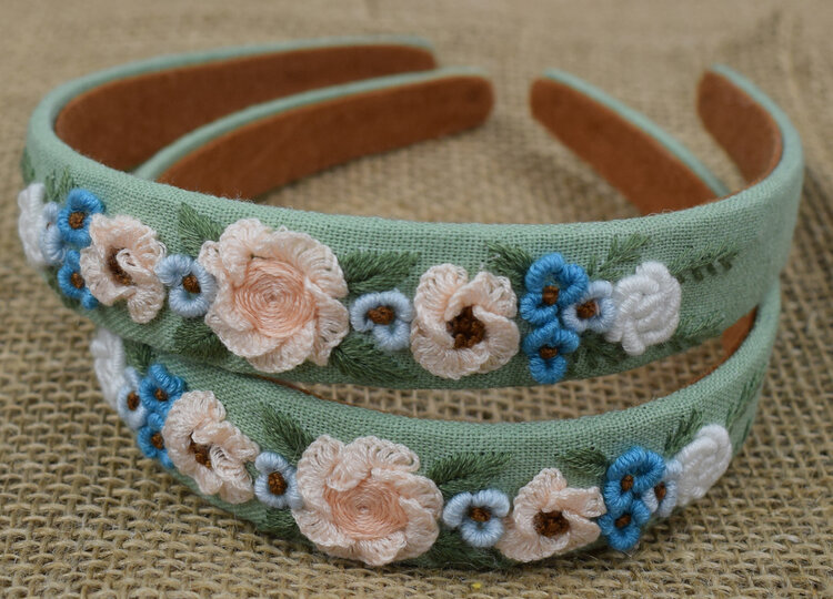 Quince Fables Floral Embroidered Charlotte Headband (Sage Green)