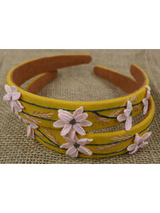 Quince Fables Floral Embroidered Charlotte Headband (Saffron)