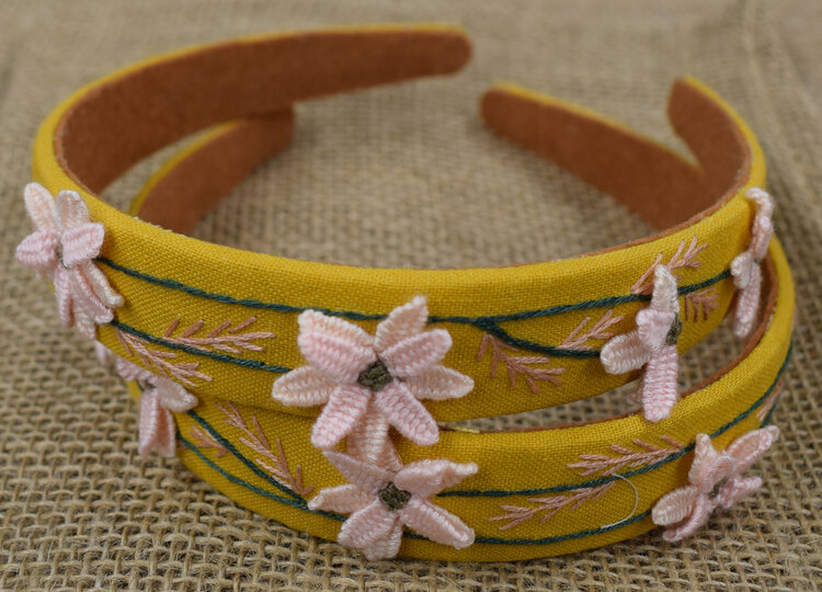 Quince Fables Floral Embroidered Charlotte Headband (Saffron)