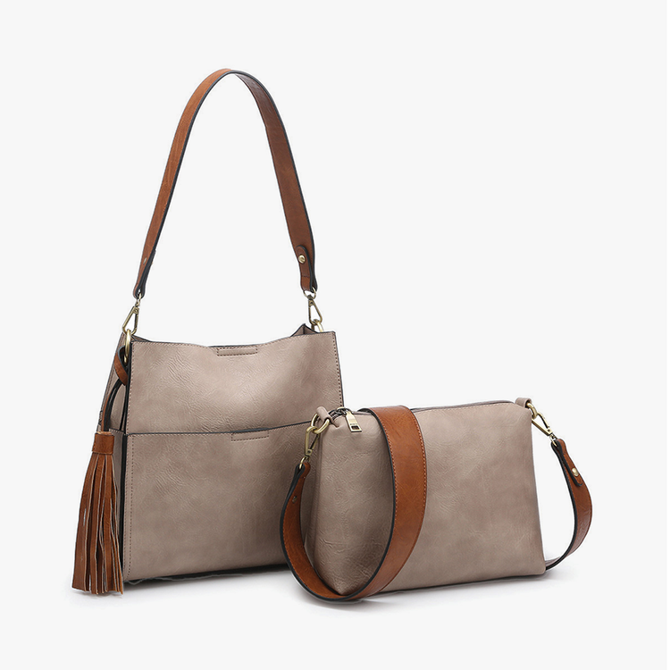 Jen & Co. Lyla Bucket Bag (Warm Grey/Brown)