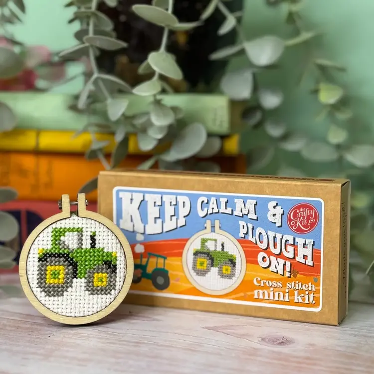 The Crafty Kit Company 'Keep Calm and Plough On!' Mini Matchbox Cross Stitch Kit
