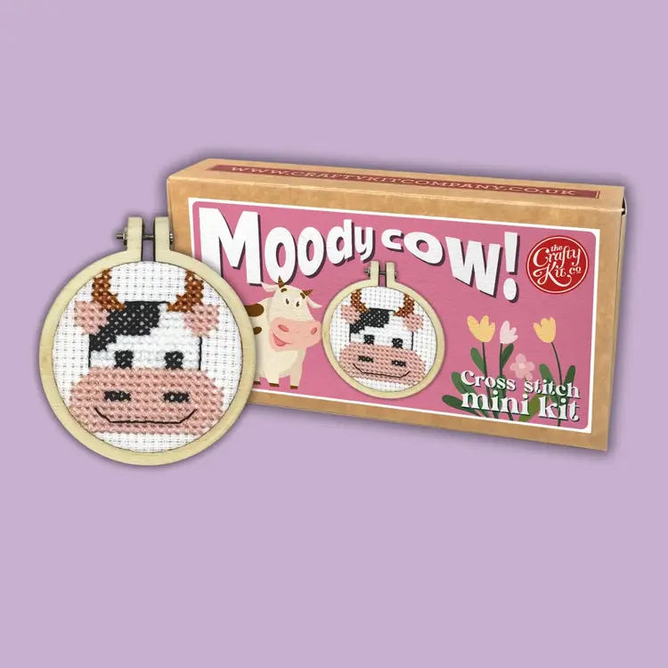 The Crafty Kit Company 'Moody Cow' Mini Matchbox Cross Stitch Kit