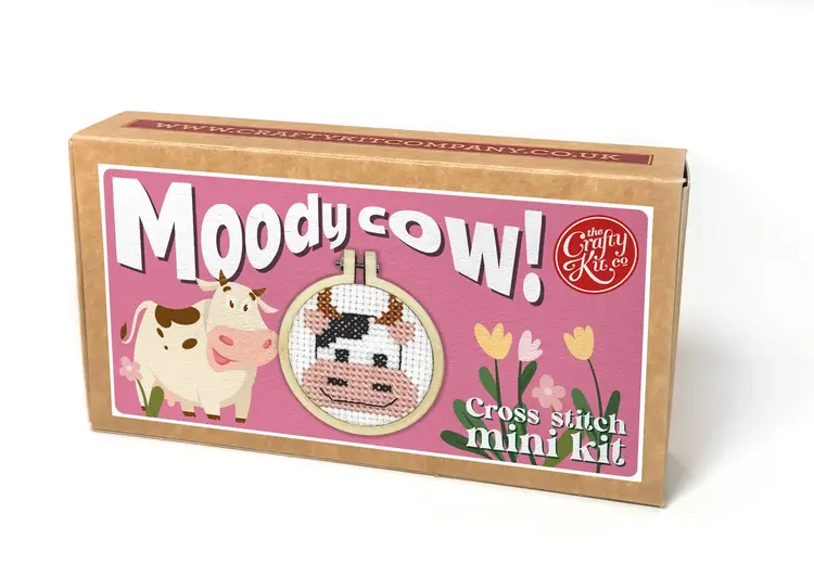 The Crafty Kit Company 'Moody Cow' Mini Matchbox Cross Stitch Kit