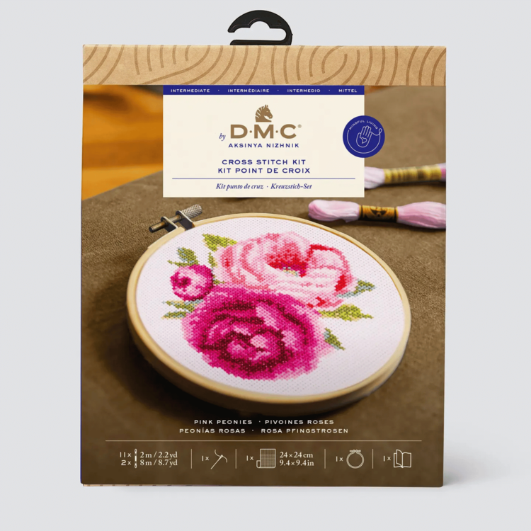 DMC Pink Peonies Cross Stitch Kit