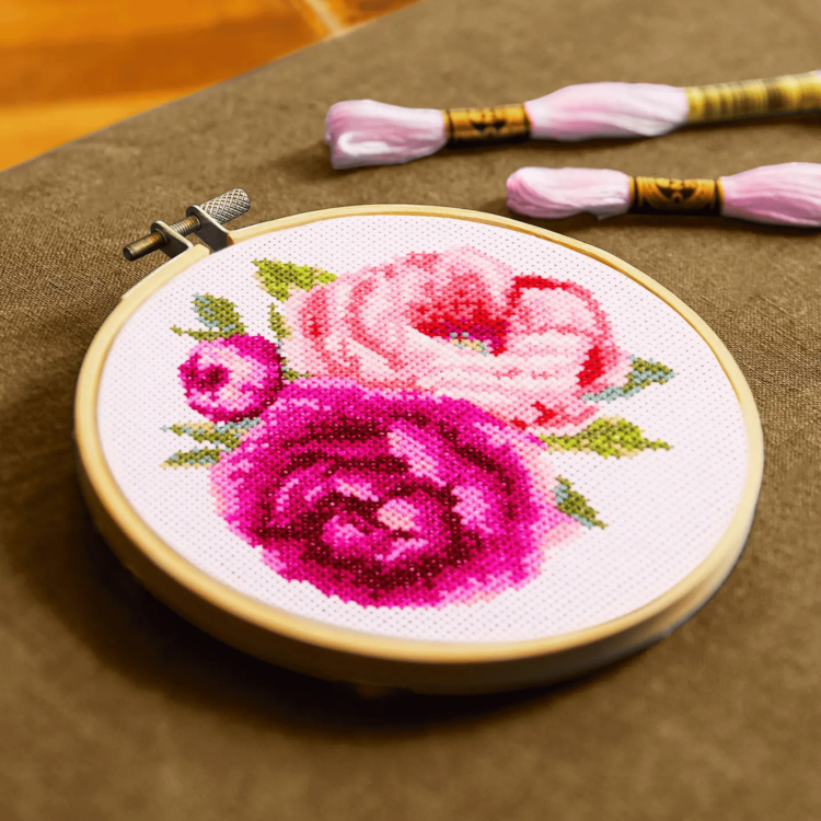 DMC Pink Peonies Cross Stitch Kit
