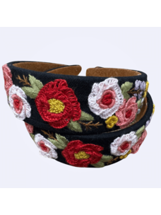 Quince Fables 3D Floral Embroidered Headband (Black)