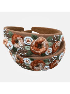 Quince Fables 3D Floral Embroidered Lainey Headband (Caramel)