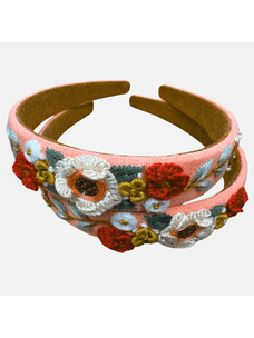 Quince Fables 3D Floral Embroidered Amelia Headband (Peach)