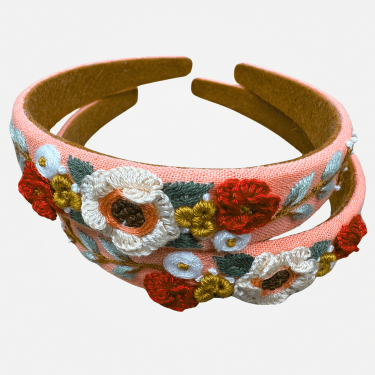 Quince Fables 3D Floral Embroidered Amelia Headband (Peach)