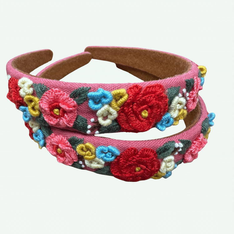 Quince Fables 3D Floral Embroidered Headband (Pink)