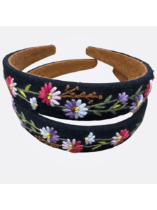 Quince Fables Summer Floral Embroidered Headband (Black/Multi)