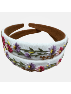 Quince Fables Summer Floral Embroidered Headband (White/Multi)