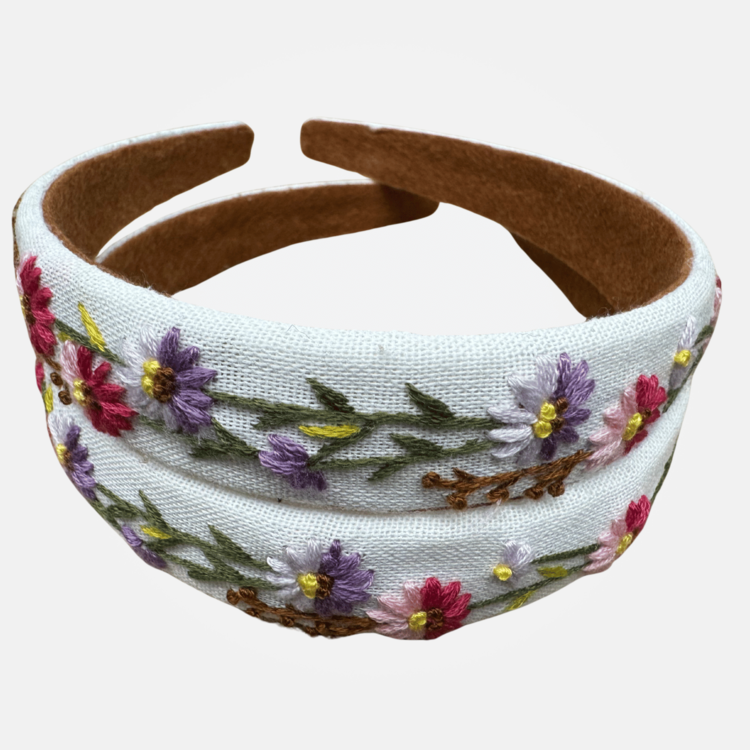 Quince Fables Summer Floral Embroidered Headband (White/Multi)