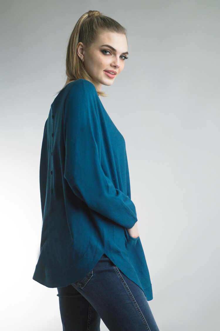 Tempo Paris Front Pockets Sweater (Teal)
