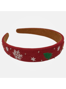 Quince Fables Christmas Embroidered Headband (Red)