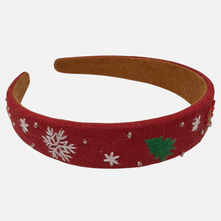 Quince Fables Christmas Embroidered Headband (Red)