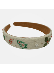 Quince Fables Christmas Embroidered Headband (White)
