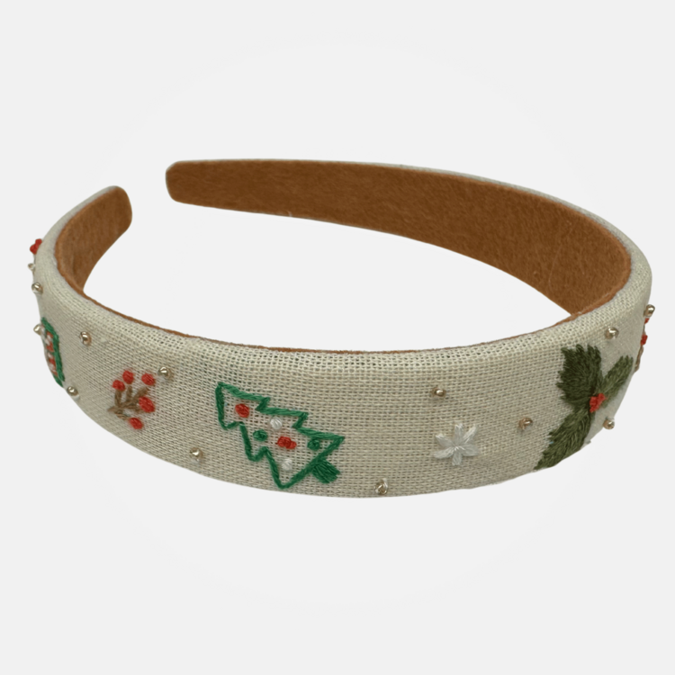 Quince Fables Christmas Embroidered Headband (White)