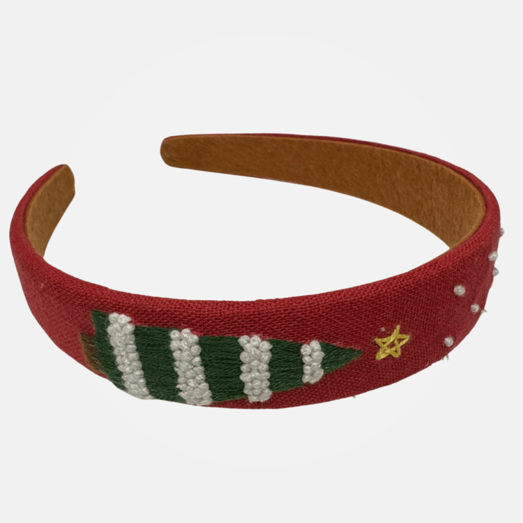 Quince Fables Christmas Tree Embroidered Headband