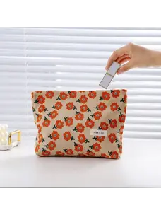 Vintage Floral Corduroy Accessory Bag (Orange)