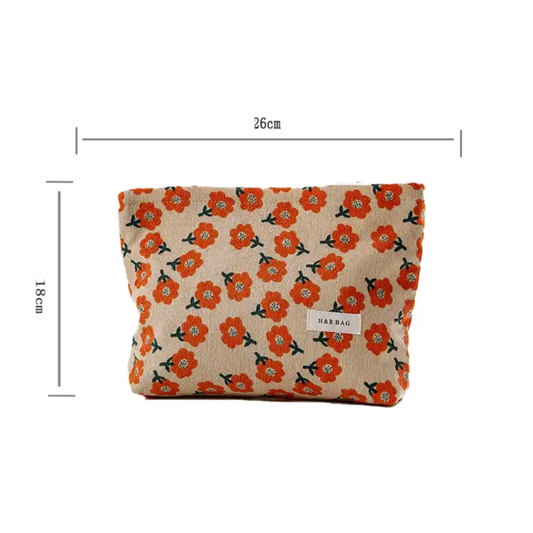 Vintage Floral Corduroy Accessory Bag (Orange)